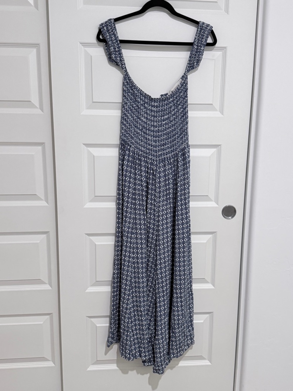 The Impeccable Pig Blue and White Wide-Leg Jumpsuit with Smocked Bodice Size L